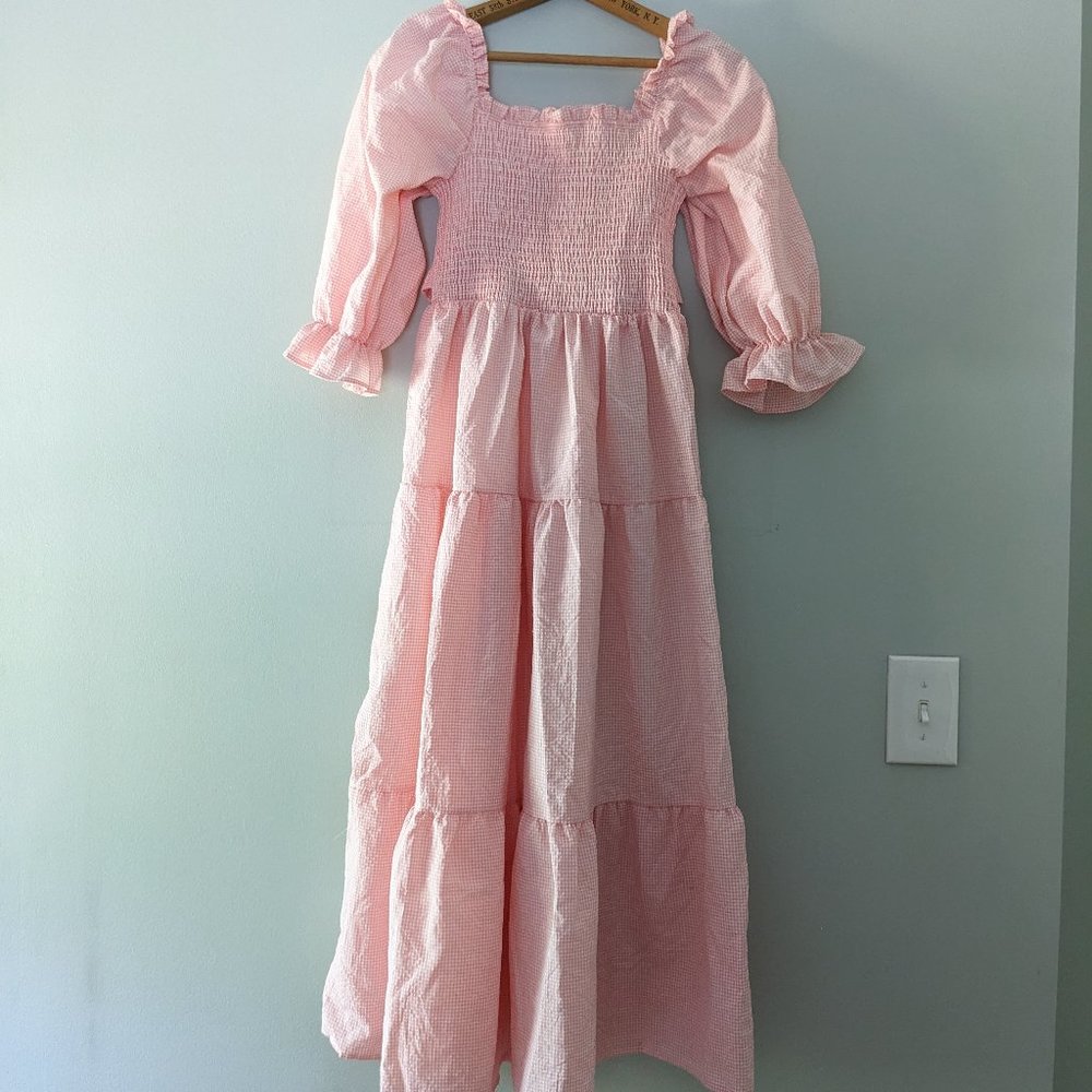 Gingham Lace-Trimmed Midi Dress